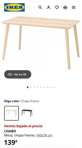 Mesa comedor madera Ikea Lisabo + 4 sillas
