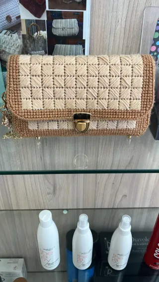 Bolso de crochet beige y marrón  hecho  a mano
