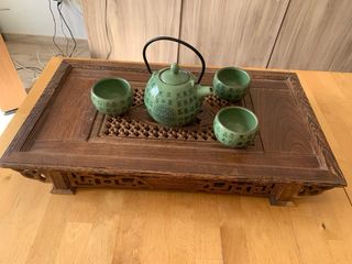 Mesa de té madera con bandeja recoge té 