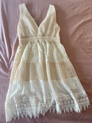 Vestido boho beige y blanco