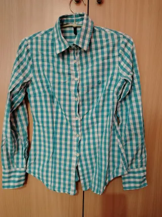 Blusa Vichy Turquesa Entallada Mujer