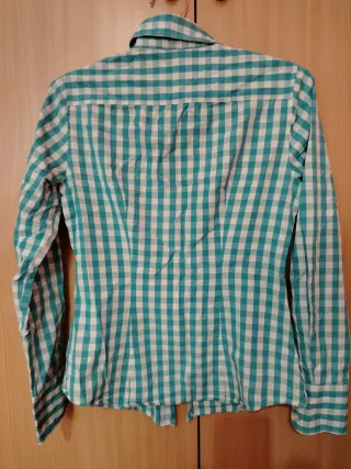 Blusa Vichy Turquesa Entallada Mujer