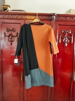 Vestido Tallas Grandes Negro Gris Naranja