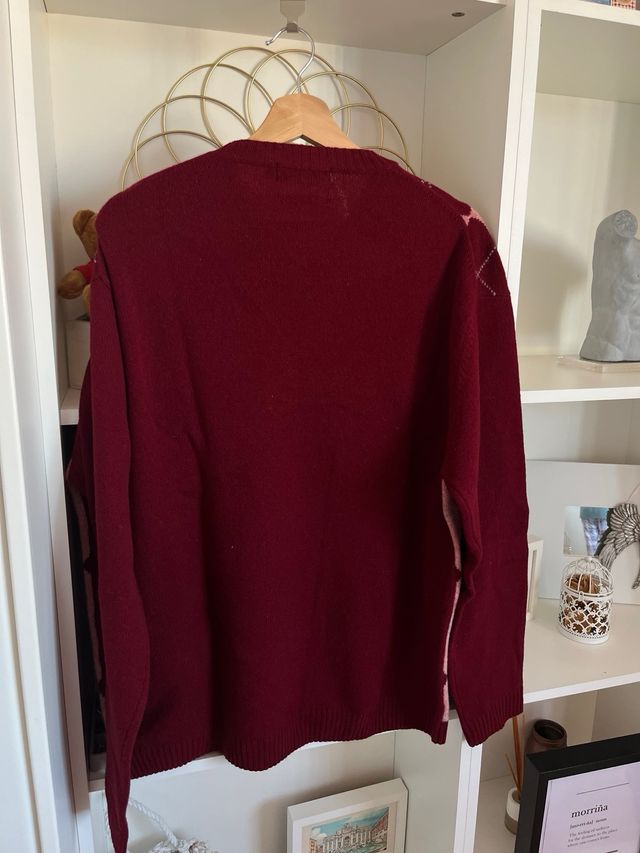 Jersey Cortefiel rombos lana burdeos rosa