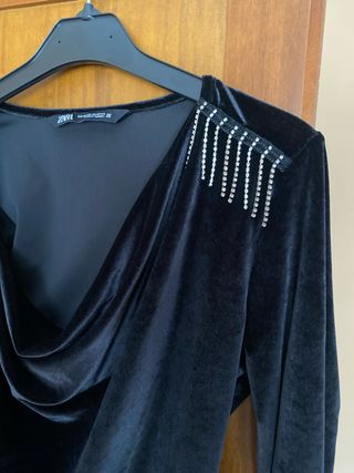 Body Terciopelo Negro Zara Talla S