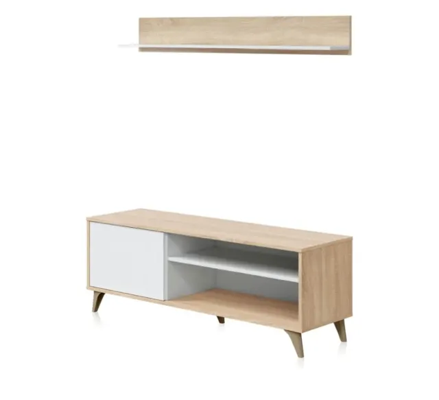 Mueble TV y estante madera claro