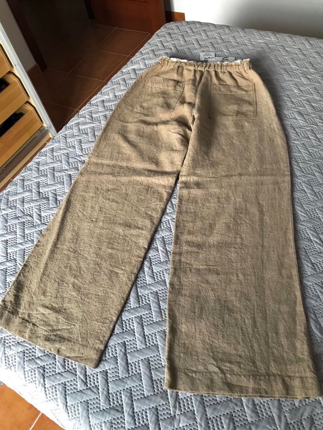Pantalón Zara Lino Beige