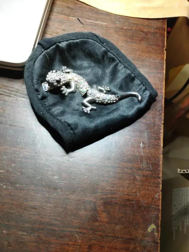 Spilla a forma di salamandra in argento e multicolore