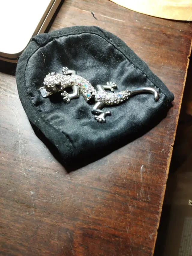 Spilla a forma di salamandra in argento e multicolore