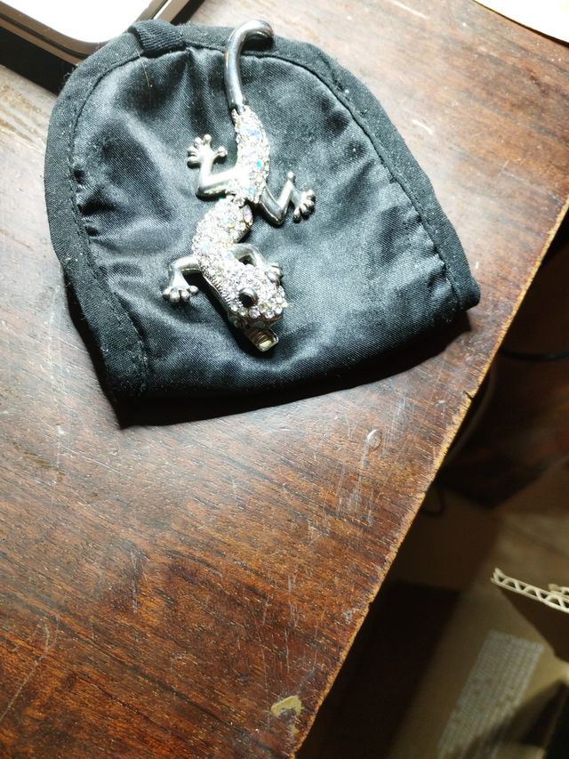 Spilla a forma di salamandra in argento e multicolore