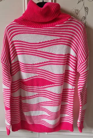 Maglione donna rosa e bianco