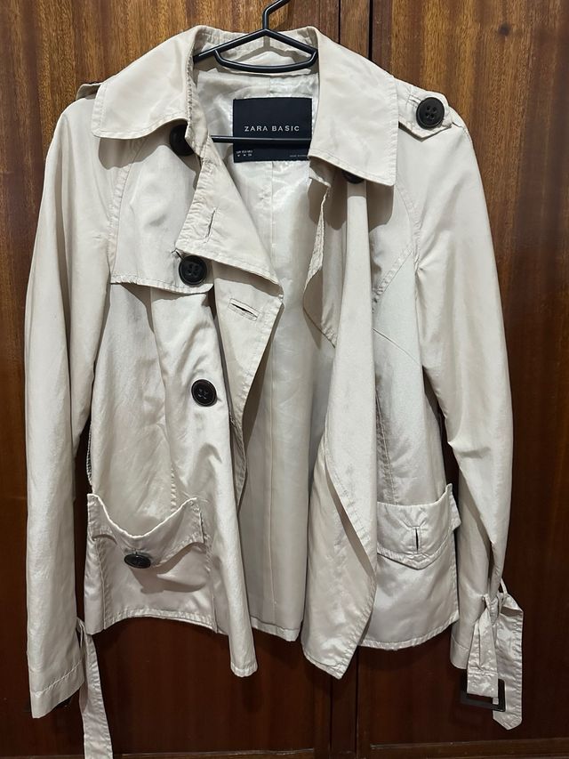 Casaco Trench Coat Curto Zara Basic Bege