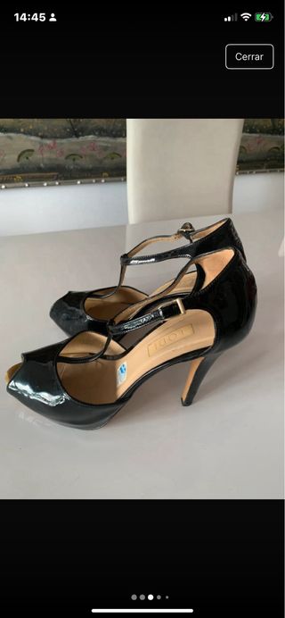 Zapatos Sandalia Charol LODI Negro y Dorado