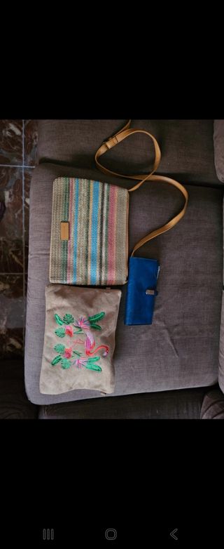 Lote de 3 bolsos: tejido, bordado y azul