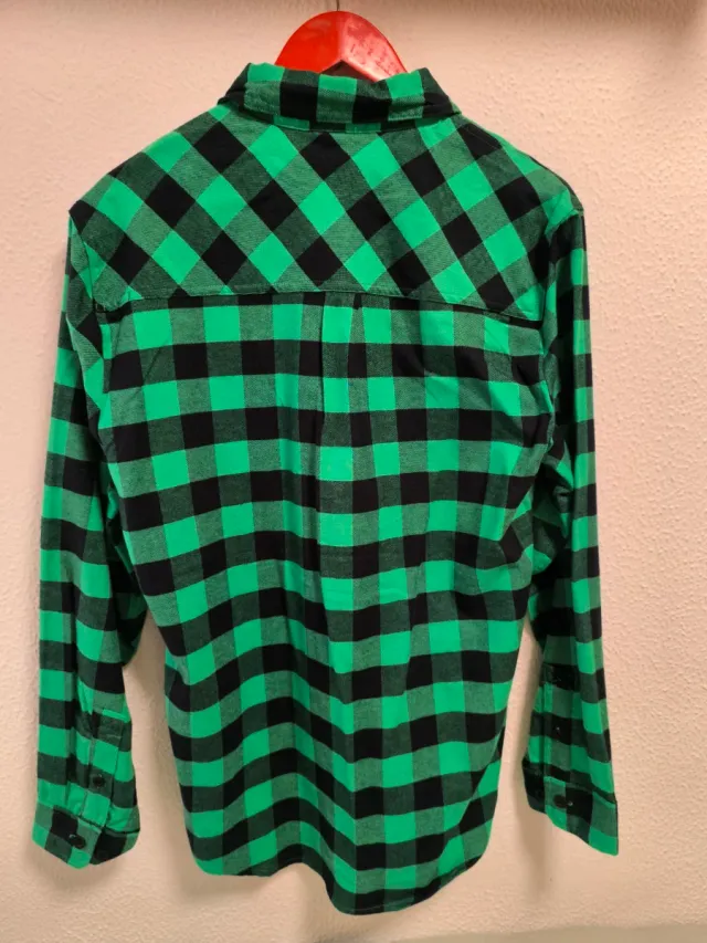 Camisa Burton Franela Cuadros Verde Negra