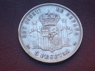 Moneda 5 Ptas Plata Alfonso XII 1885*18-87