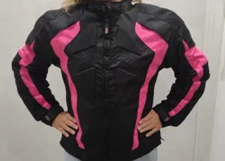 Chaqueta Moto Mujer Negra y Rosa