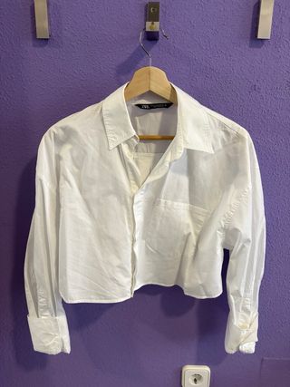 Camisa crop top Zara blanca 