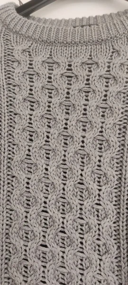 Jersey CAROL gris talla S tejido trenzado lana 50,