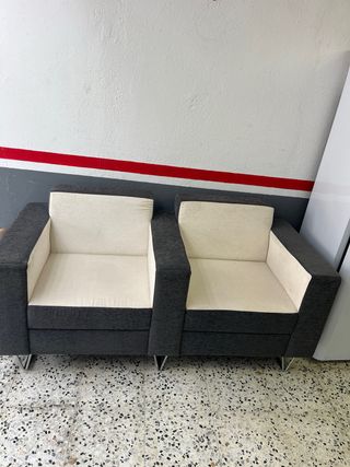 Sofá de 2 plazas tela gris y beige