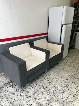 Sofá de 2 plazas tela gris y beige