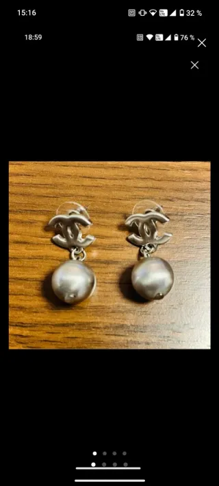 Pendientes Chanel CC Perla Plata