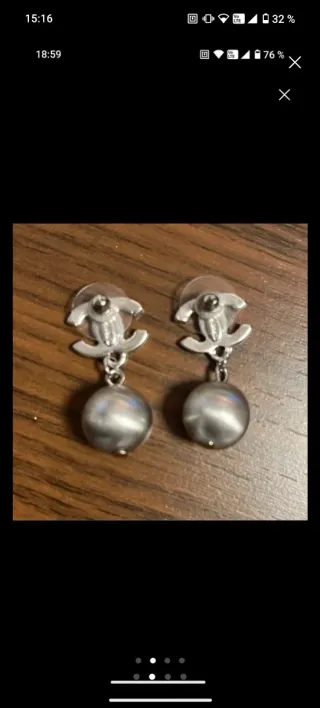 Pendientes Chanel CC Perla Plata
