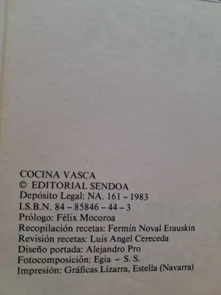 Cocina vasca. Libro vintage. Del año 1983.