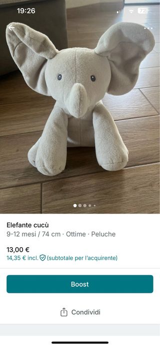 Peluche Elefantino Cucù Funzionante