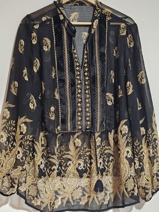 Camisa Talla Grande XXXL Bordada Negra y Dorada