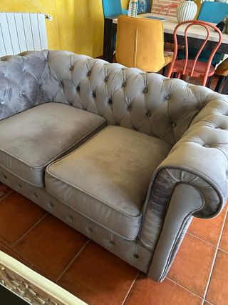 Sofá Chester 2 Plazas Gris Terciopelo