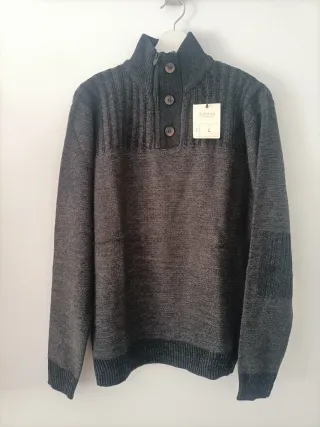 Jersey TRAXX punto cuello alto botones gris L