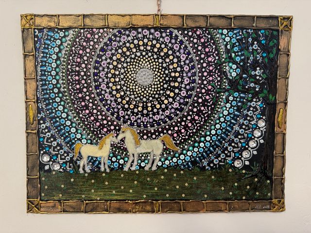 Quadretto 30x40 cm con unicorni e mandala