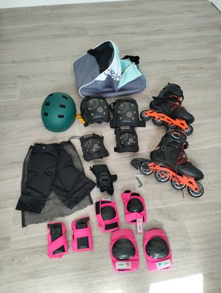 Patines en línea adultos + protectores + bolsa