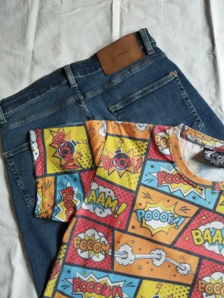 Vaqueros y Camiseta Estampada Hombre Talla M