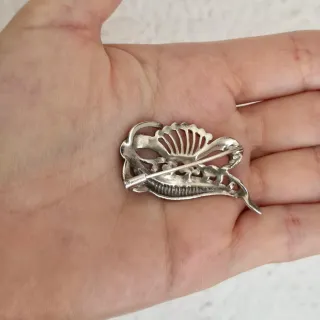 Broche Vintage Plata 925 Esmalte Azul Marcasitas