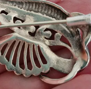 Broche Vintage Plata 925 Esmalte Azul Marcasitas