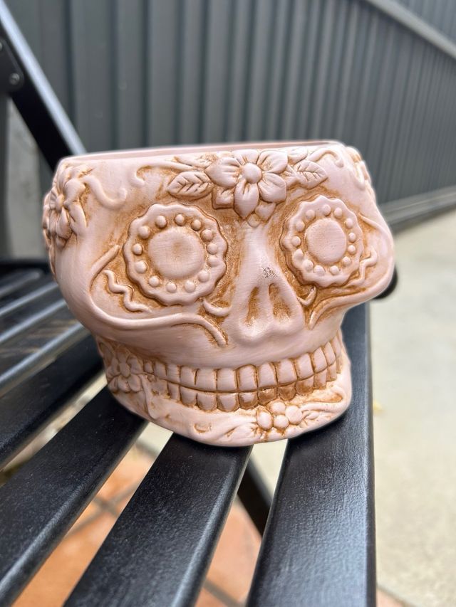 Maceta Calavera Rosa Cerámica