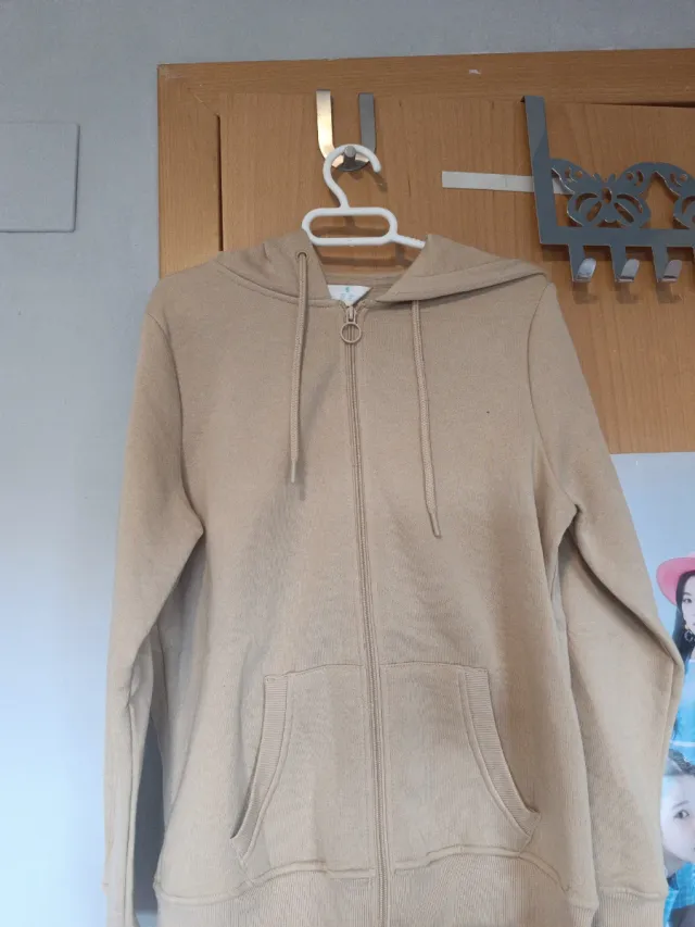 Sudadera con cremallera beige talla S