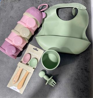 Set Cubertería Bebé Silicona y Madera