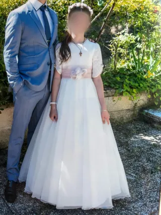 Vestido de Comunión Blanco y Rosa