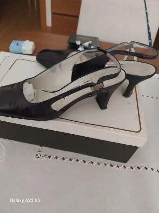 Zapatos Balenciaga T.38 Slingback Piel Azul Marino