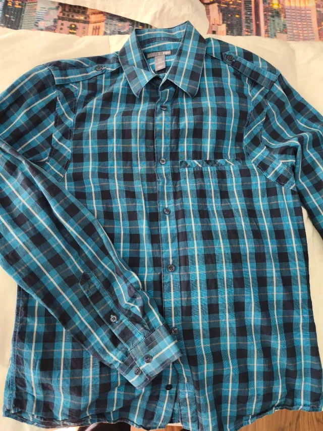 Camisa H&M cuadros azul y negro
