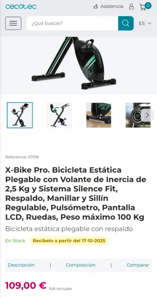Bicicleta Estática Plegable Cecotec X-Bike Pro