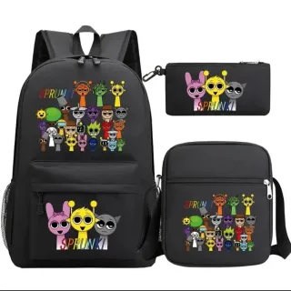 Mochila SPRUNKI negra con estampado multicolor