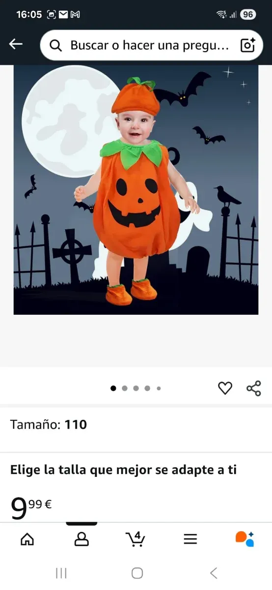 Disfraz Calabaza Halloween Bebé Talla 110