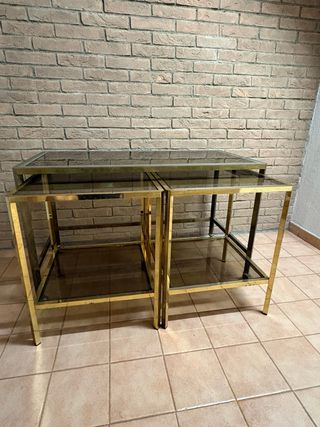 Trittico tavolini ottone e cristallo anni '70