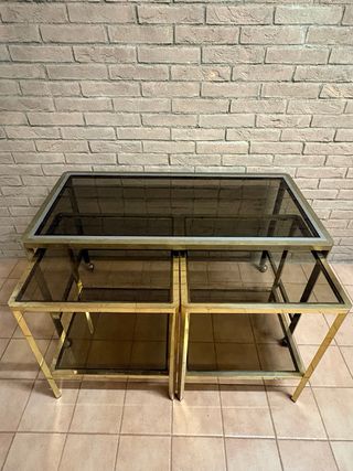 Trittico tavolini ottone e cristallo anni '70