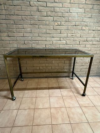 Trittico tavolini ottone e cristallo anni '70