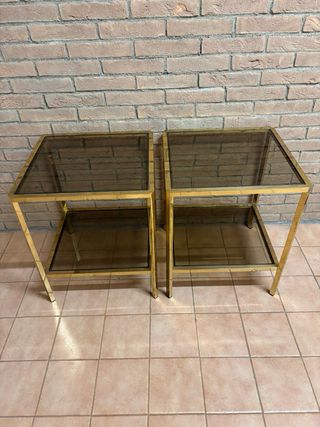 Trittico tavolini ottone e cristallo anni '70